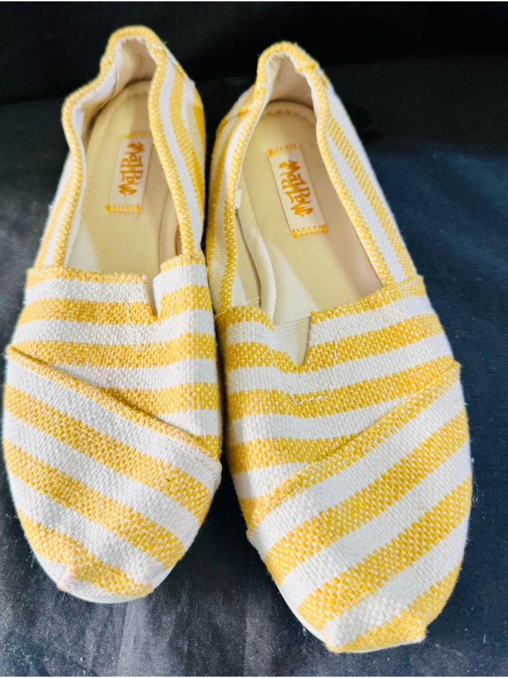 Toms Yellow and White Striped Canvas Slip-Ons